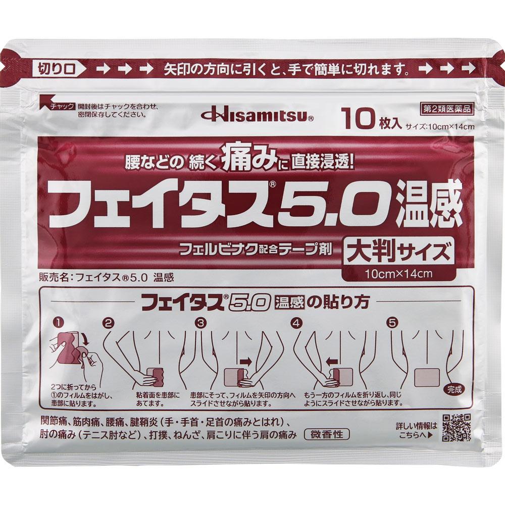 Hisamitsu Pharmaceutical Fitas 5.0 Warm Sensation Large Size 10 Sheets Plasta (Warming) Paste Indications: Joint Pain, Muscle Pain, Lower Back Pain, T