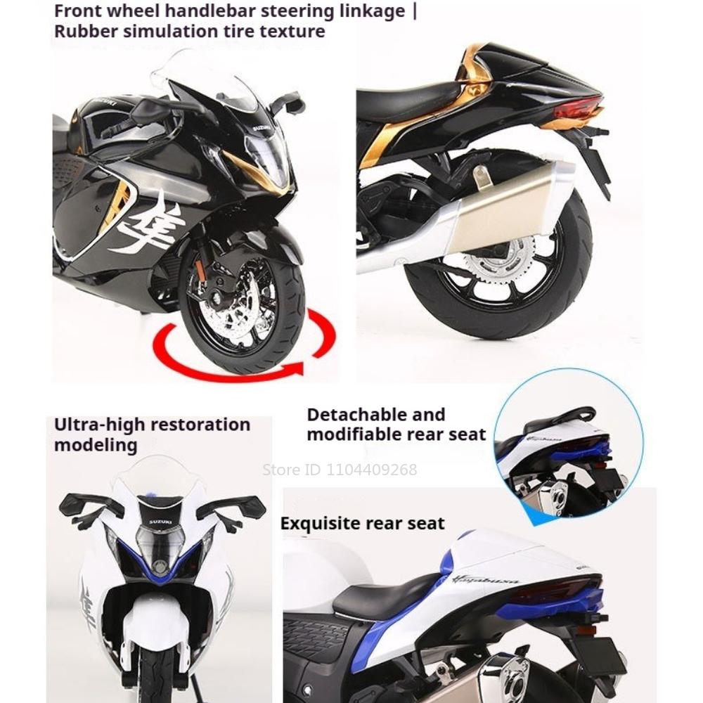 Scale 1:12 Suzuki Hayabusa GSX250R Motorcycle Model Toy Car Alloy Body Rubber Tires Music Light Motor Models Collectible Item
