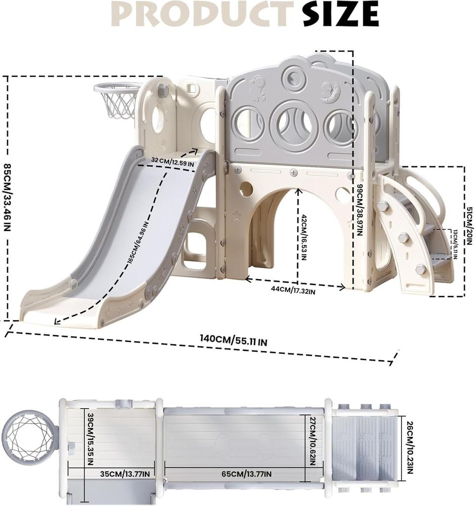Ubravoo Zjeżdżalnia dla dzieci, bardzo długa zjeżdżalnia dla maluchów z kojcem, miejscem do przechowywania i antypoślizgowymi schodami, sprzęt do zabawy wewnątrz i na zewnątrz, wolnostojąca zjeżdżalnia