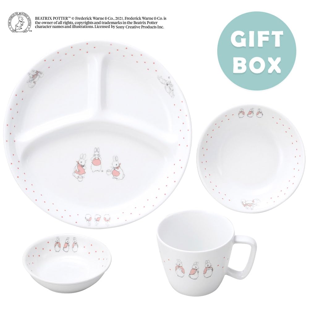 OGISO Peter Rabbit Dot Girls Reinforced Porcelain Tableware Set of 4 (Dishwasher/Microwave Safe)