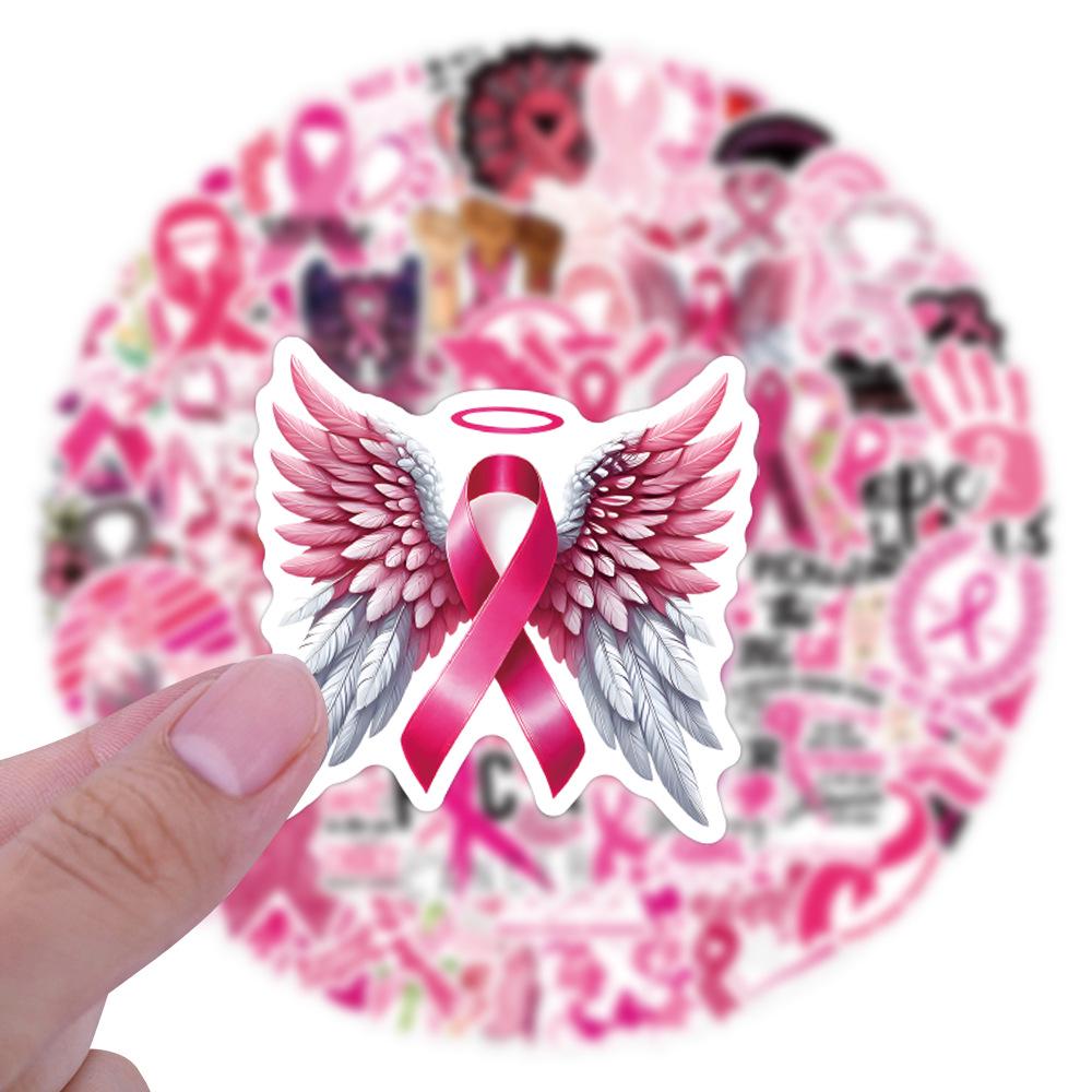 Cross-Border Cartoon Breast Cancer Creative Waterproof Stickers: 55-110 Sheets for Suitcase, Water Bottle, Computer Decoration.