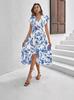 2025 European Summer Women's V-Neck Ruffle Dress with Digital Print