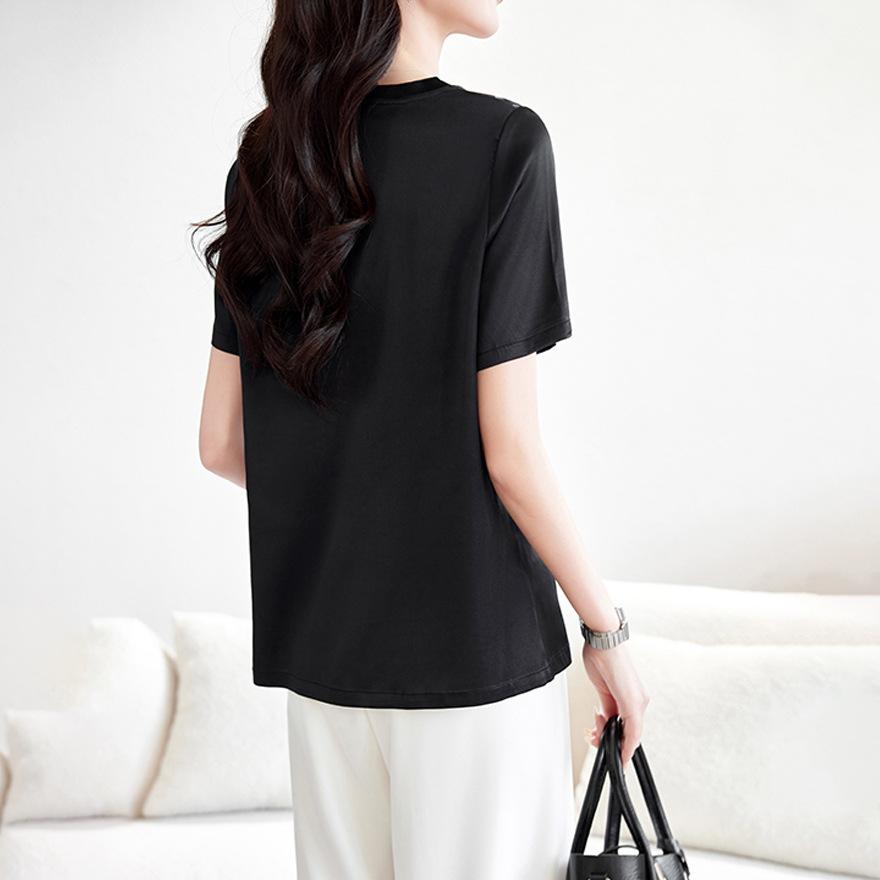Fashion Silk T-shirt Women's Short-sleeved Summer New Fashion Printing Niche Design Mulberry Silk Top