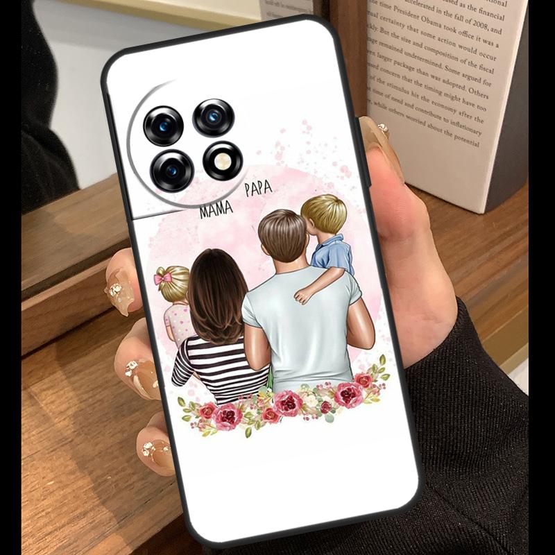 Black Brown Hair Baby Mom Girl Son Case For OnePlus 15 13 12 11 10 15R 13R 12R 10T 13T OnePlus Nord 5 CE 4 3 Lite N20 N30 Cover