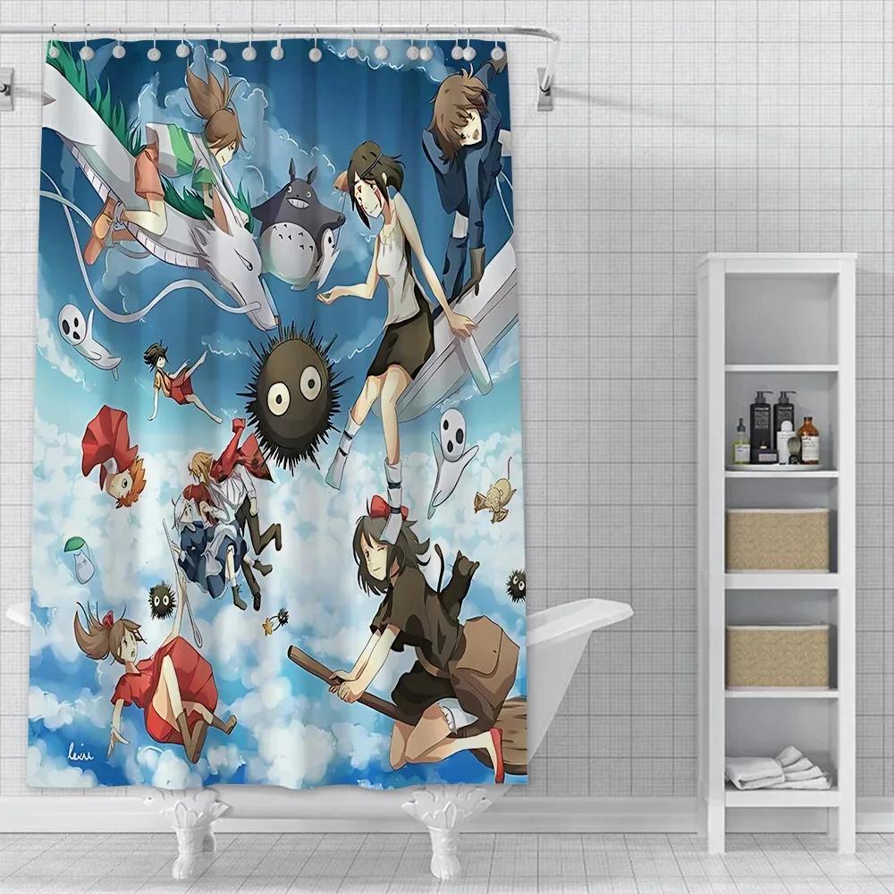 Jdj32Cute T-Totoros Shower Curtain Waterproof Polyester Fabric Paint Colorful Bath Curtains Home Bathroom Decor Curtain With3M
