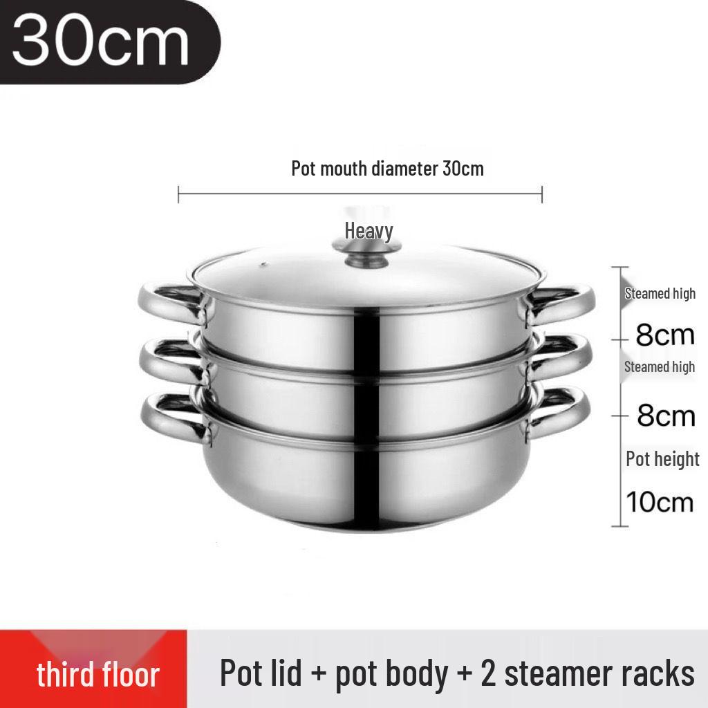 Stainless Steel Double-Ear Two-Layer Steamer Pot for Induction and Soup