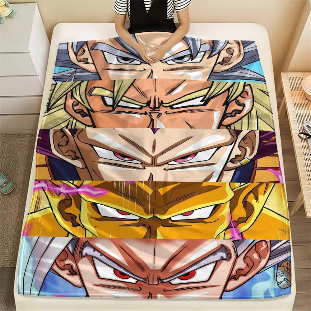 Son Goku Print Flannel Blanket, Warm for Sofa Bed Chair Picnic Travel, Bedroom Decorative Home Throw -HE22