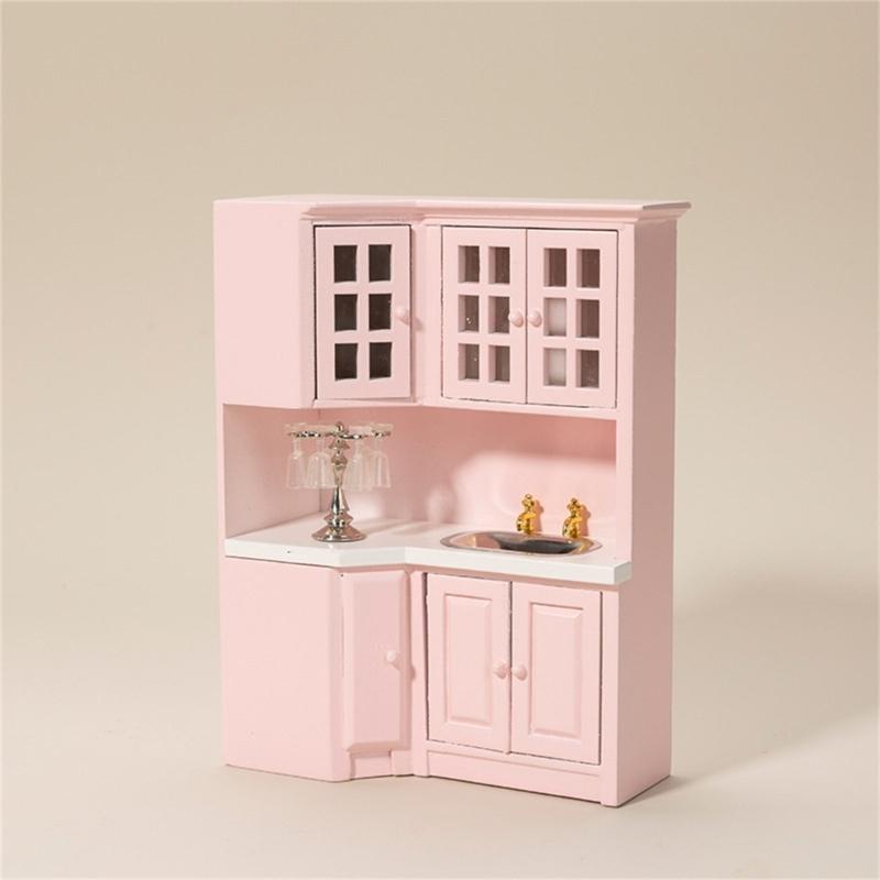 1/12 Dollhouses Kitchen Cabinet Miniature Furniture with Sink Craft Project Model Kitchen Room Scene Decorative Accessory