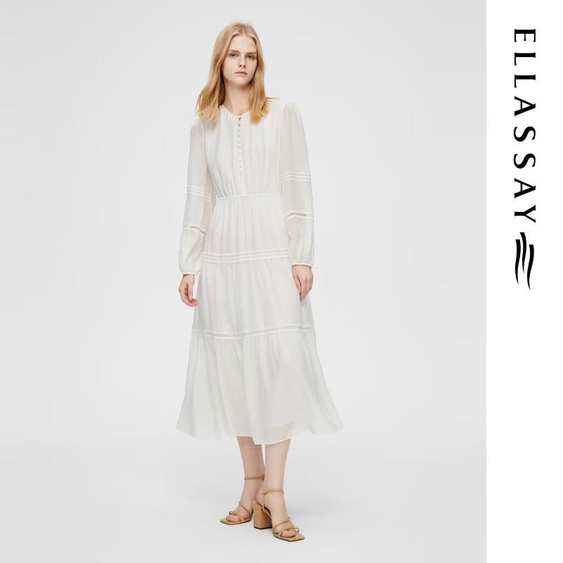ELLASSAY 2025 Early Spring 100% Silk Retro Hollow-Out Midi Dress