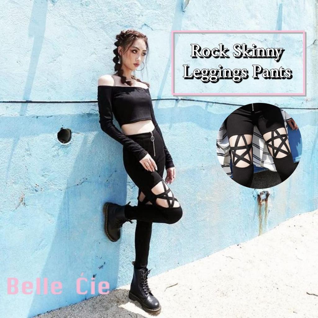 Belle Cie Crazy Cut Skinny Stretch Pants Women's Leggings, (ST/No. 27434) (M, Black)