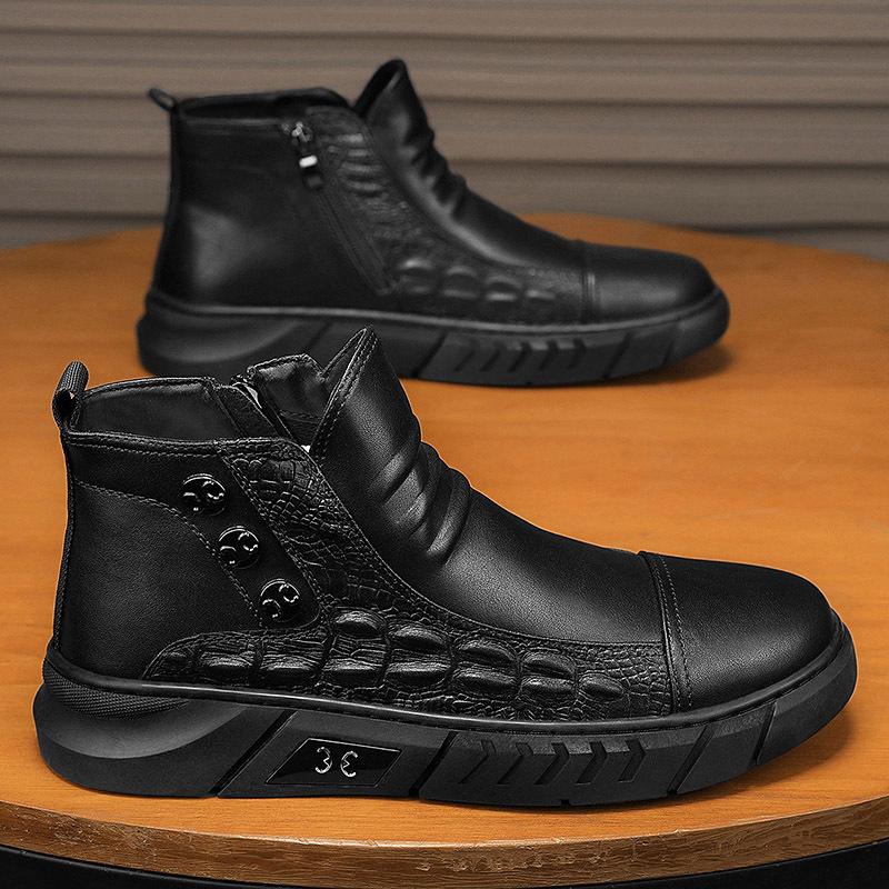 Men's shoes 2025 autumn new British style leather shoes outdoor casual non-slip Martin boots fashion thick-soled wear-resistant trendy shoes