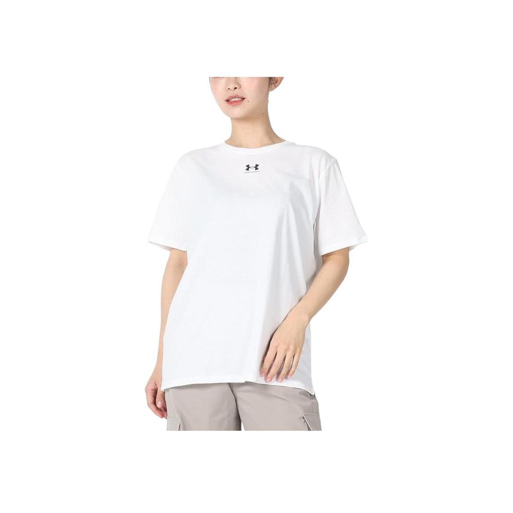 Under Armour Letter Logo Print Round Neck Pullover Short Sleeve T-Shirt Women Tops White 1387193-100