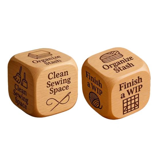 2Pcs Wooden Quilter Dice with 6 Engraved Quilting Tasks Handmade Quilting Projects Decision Dice Inspiration Tool Sewing Quilting Crafts Enthusiasts