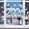 2026 Christmas Window Clings Blue Snowflake Ice Double-Sided Window Stickers PVC