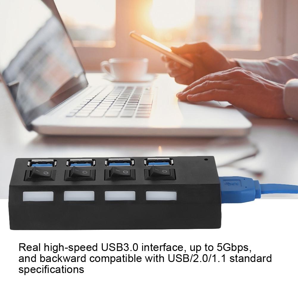 High Speed USB3.0 Splitter 4 Port USB Hub Switch Expansion Port with Power Supply