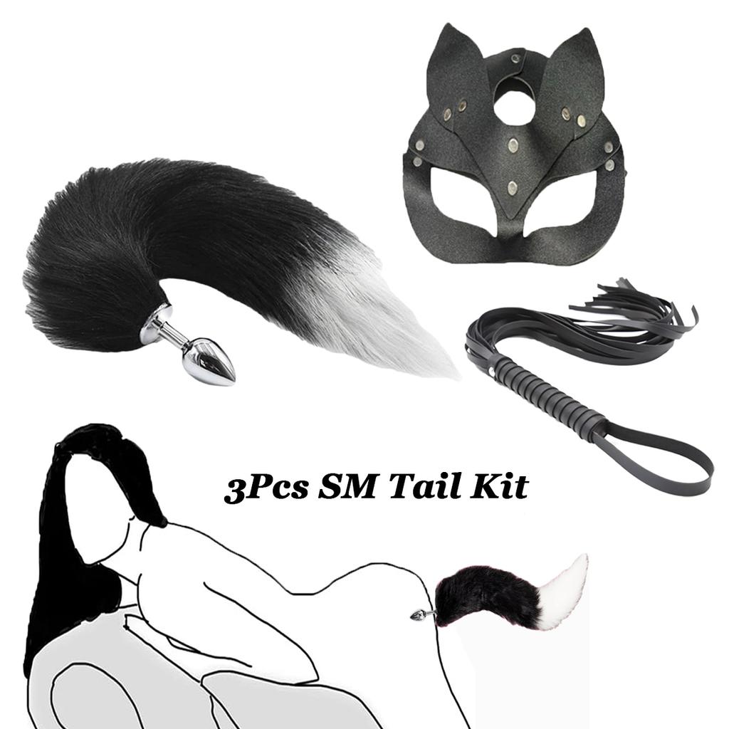 Anal Plug with Tail Fox Mask Metal Anus Bead Butt Sexy Adult Whip Stimulator Sex Toys for Tail Anal Plug Party Cosplay SM Game