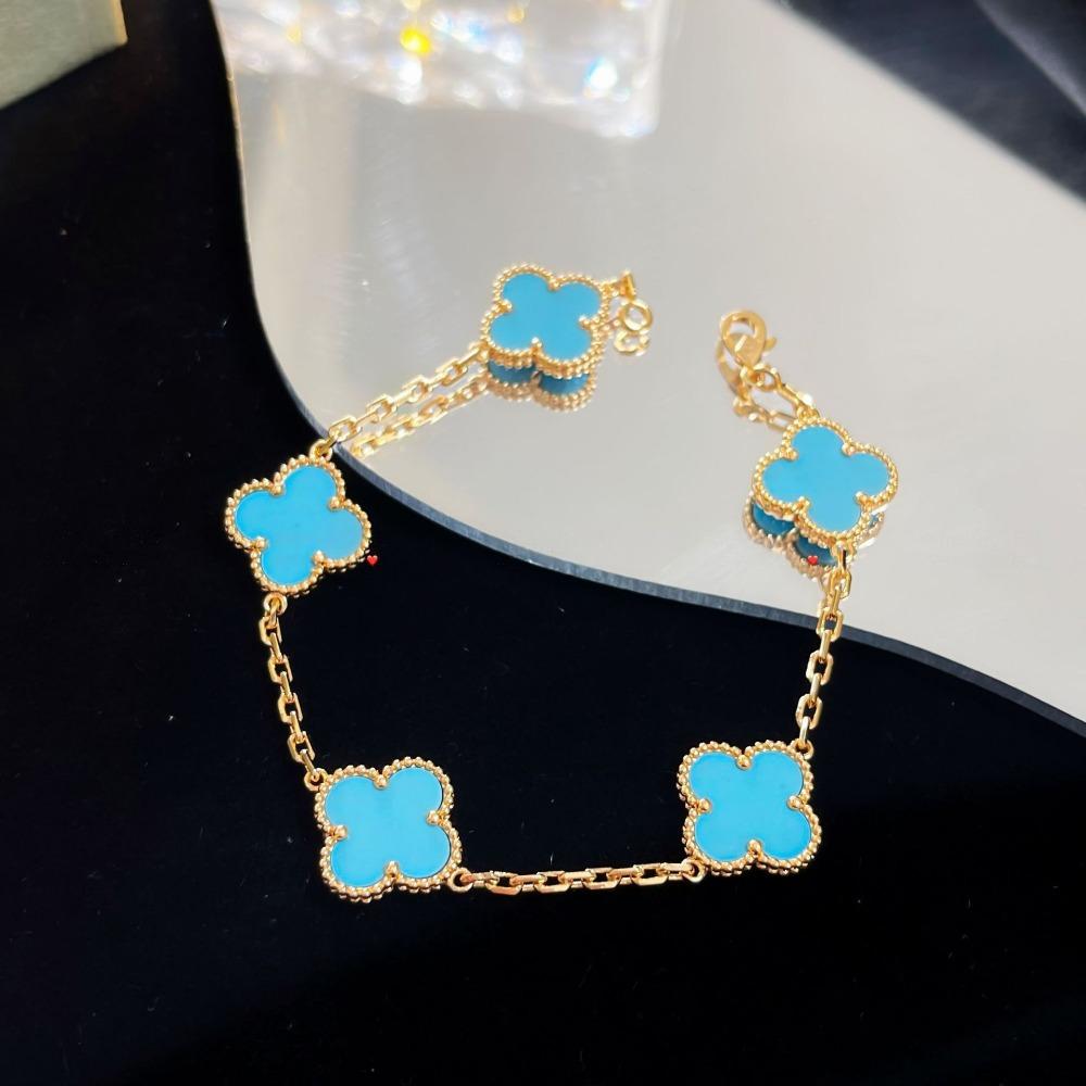 Bracelet Trèfle à Quatre Feuilles Version Haute Cinq Fleurs Calcédoine Violette Naturelle Gravé Laser CNC 18K Ne Se Décolore Pas Bracelet pour Dames