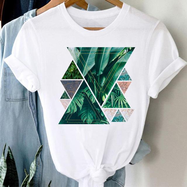 Neues Damen T-Shirt Mode Schwarz Tops Floral Geometrischer Druck T-Shirt Weiblich Lässig Kurzarm O-Ausschnitt T-Shirt Tops Kleidung