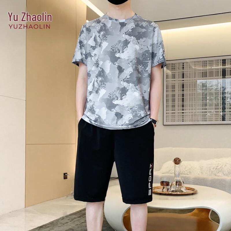 YUZHAOLIN Men s Summer Casual Sports T-Shirt Set L