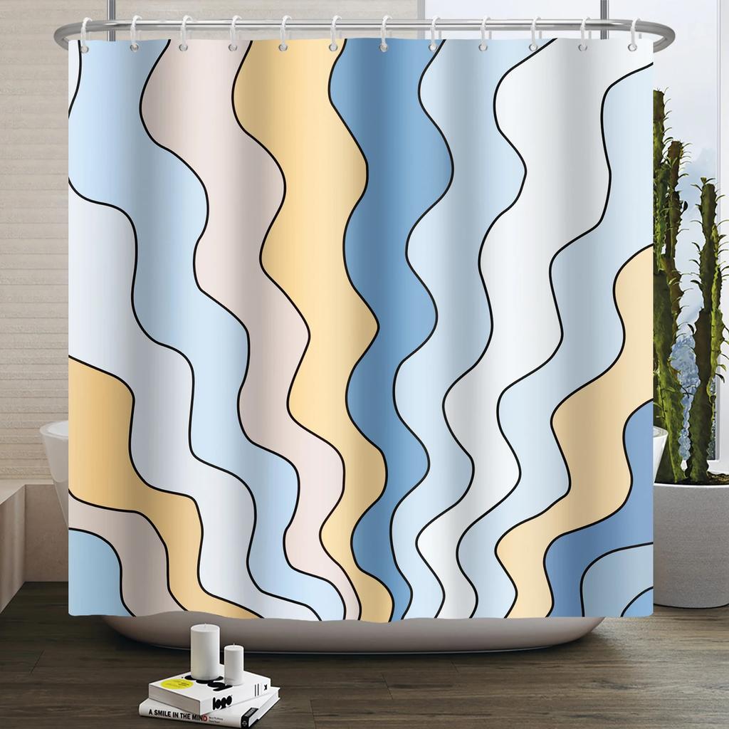 70s Retro Rainbow Shower Curtain Hippy Funky Cartoon Mushroom Floral Bathroom Curtain Polyester Waterproof Fabric Bathtub Screen