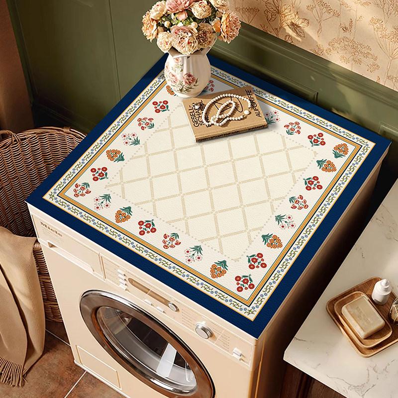 Vintage Dark Blue Bird Floral Washing Machine Cover Mat Jungle Print Waterproof Anti Dust Laundry Dryer Surface Pad Rug