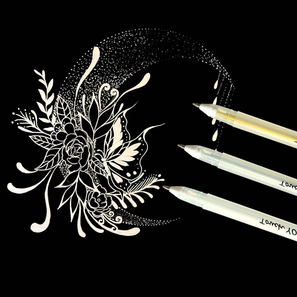 Highlighter Pens for Black Paper, Gel Ink Pens (White, Silver, Golden) with 0.9mm Nib, Ideal for Artists, Students & Journalers