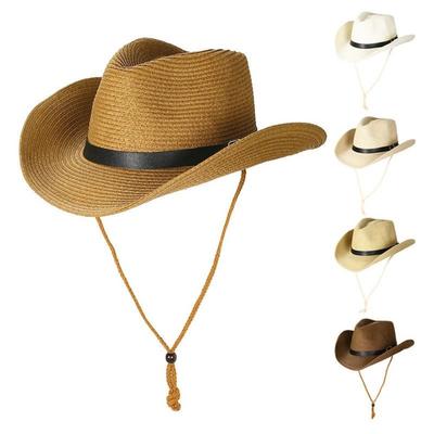 Wide Brim Western Cowboy Hat Breathable Straw Cap Fashion Jazz Hat  Summer Travel