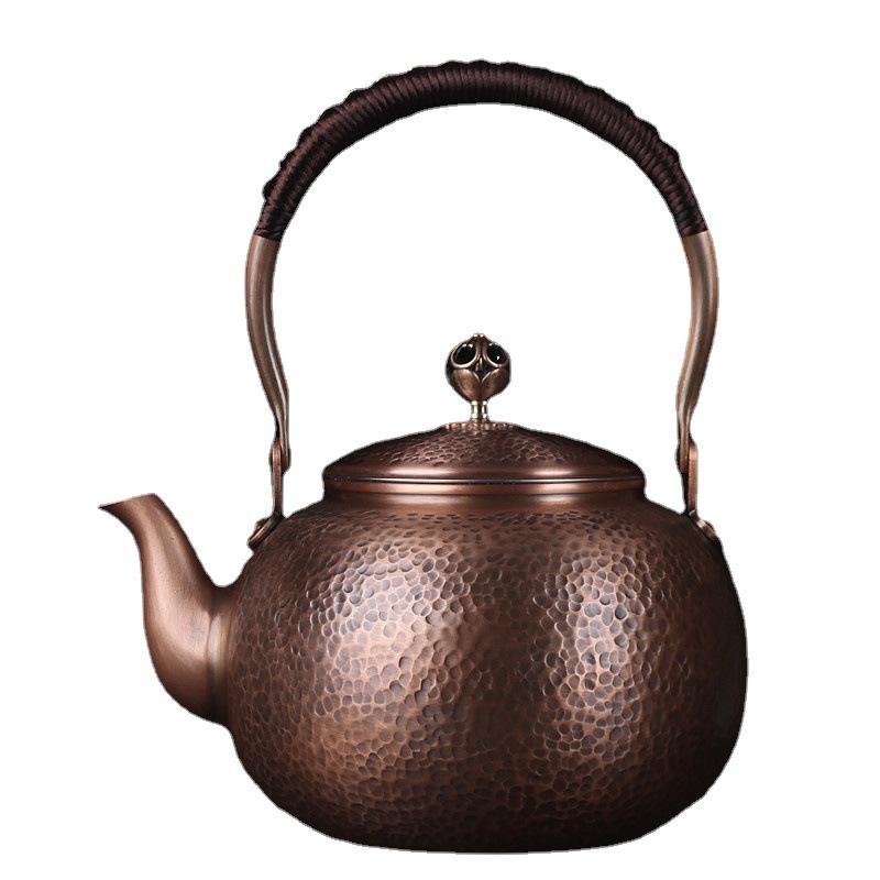 Handmade Hammer Strike Pattern Copper Teapot Thickened Uncoated Boiling Kettle