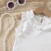 Baby Girls 2-Piece Outfit, Ribbed Ruffle Neck Top and Embellished Denim Shorts