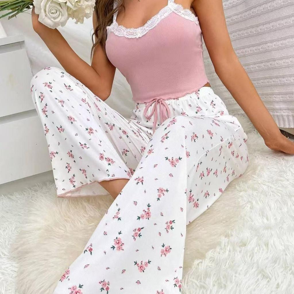 Women's Sexy Floral Print Pajama Set - Versatile Summer Camisole & Long Pants Loungewear