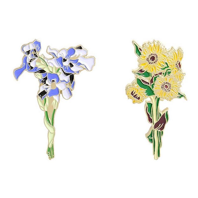Spilla da Bavero Spilla Van Gogh Girasole Iris Spilla Fiore Spilla da Cappello in Metallo per Vestiti Spille Smaltate Spille per Zaino Regali per Donne
