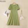 ZANZEA Women Summer Casual Round Neck Short Sleeve Elegant Dress