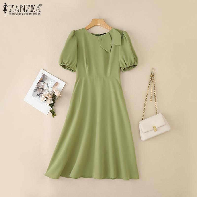 ZANZEA Women Summer Casual Round Neck Short Sleeve Elegant Dress