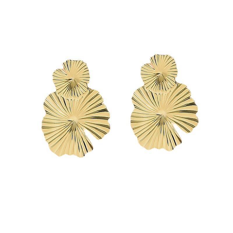 Big Exaggerated Flower Dangle Earrings for Women Gold Color Metal Double-layers Leaf Pendants Impressive European Ear Jewelry