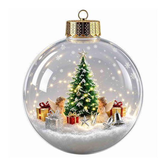 Glowing Tree Decorations Christmas Story Ornament, Mini Holiday Scene In Ball Hanging Decoration, Gift for Friends Light Up Acrylic Clear Pendant Xmas