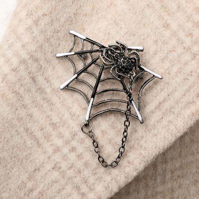 Spilla a catena con ragno intrecciato a rete con strass geometrici e traforati, stile retrò, moda