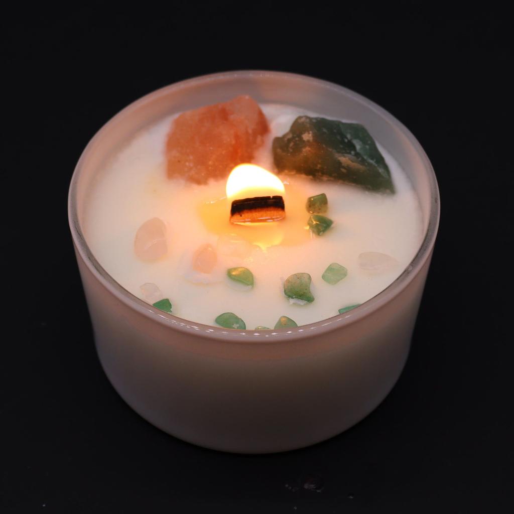 Heart Chakra Crystal Candle, Rose Quartz and Jade