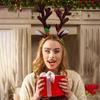 1 Stück Weihnachten Rentier Geweih Stirnband Elch Geweih Ohren Kopfreifen mit roter Glocke Weihnachtsfeier Haarschmuck Navidad 2025