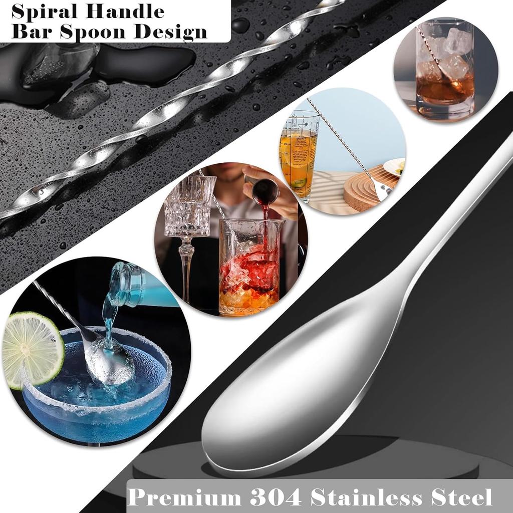 4-Piece Stainless Steel Bar Spoon, 12-inch Spiral Handle Cocktail Mixing Spoon for Bartenders & Home Bars, Long Drink Stirrer for Coffee, Milkshake,