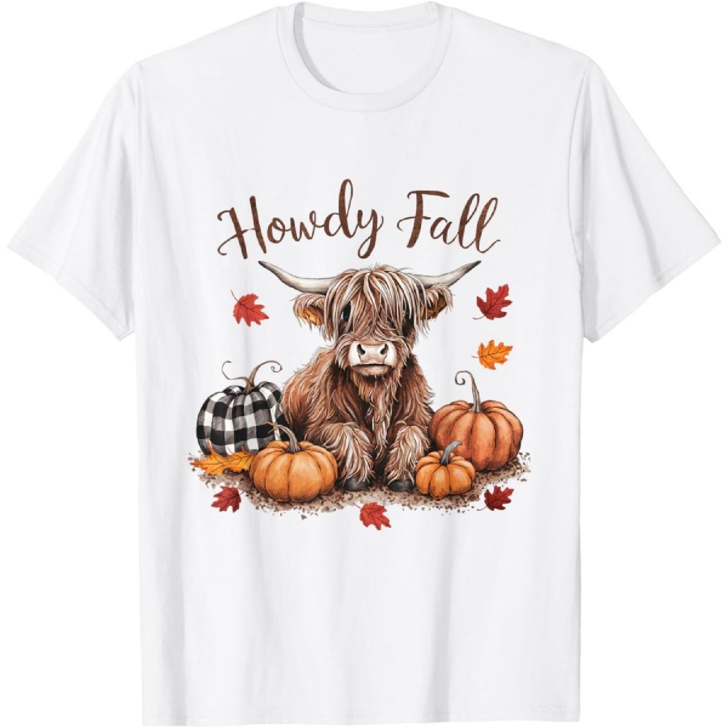 

Howdy Fall Highland Cow Happy Thanksgiving Autumn Vibes Fall T-Shirt XXXXXL білий