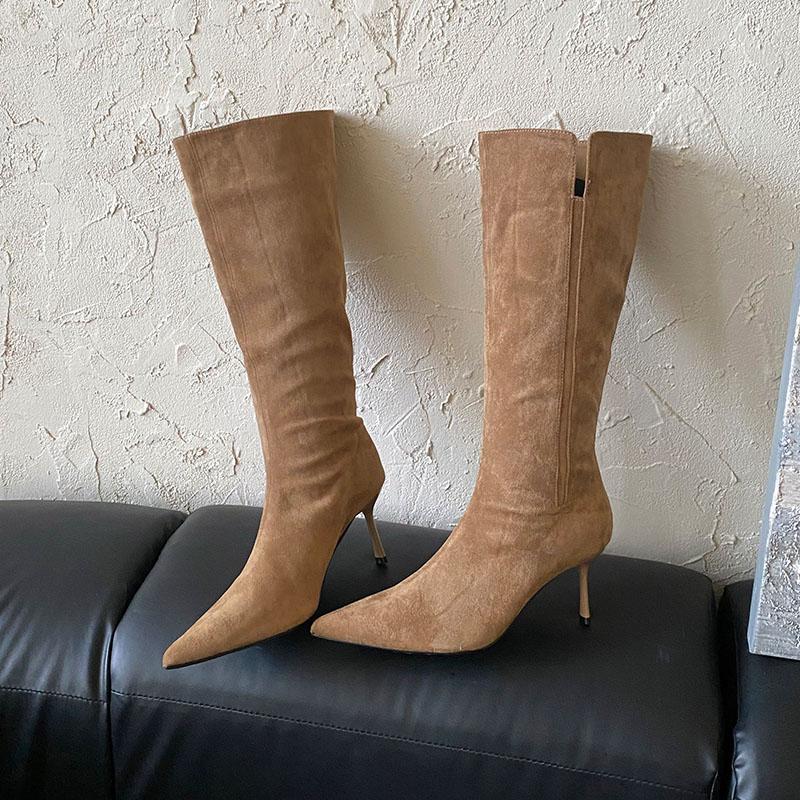 Fashion Winter Autumn Party Ladies Knee High Modern Boots Shoes Female Pointed Toe Fashion Thin Heels Women Long Boots Slip On Shoes