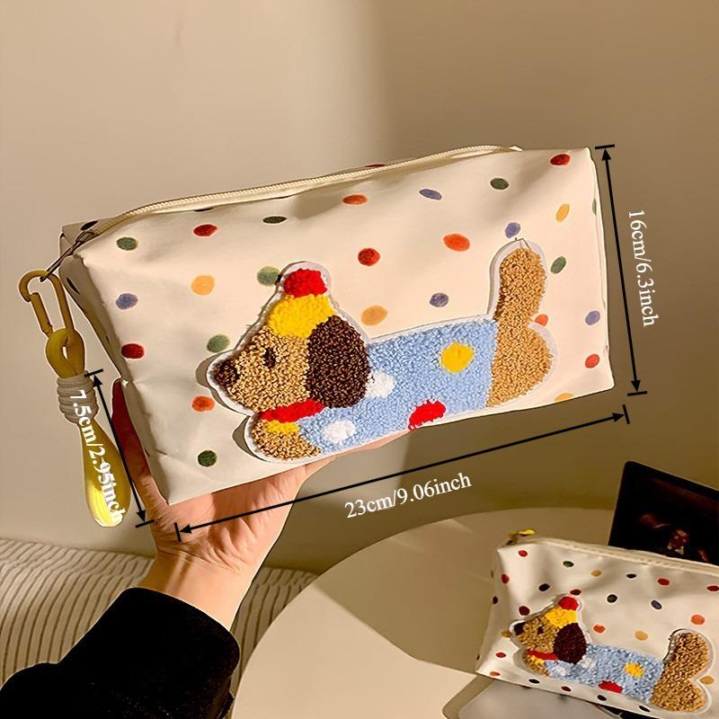 

Cute Polka Dot Puppy Makeup Organizer for Women Large Capacity Travel Portable Storage Bags for Skincare ProductsToiletries Bag