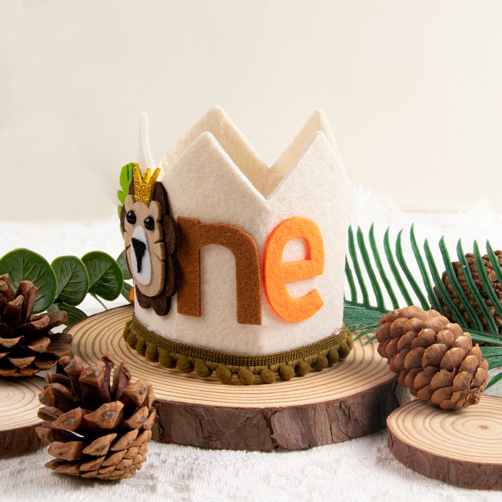 Jungle Safari Animal Lion One 1 Year Birthday Crown Headband Hat Happy Birthday Party Decor Kids Baby Shower 1st Birthday Party