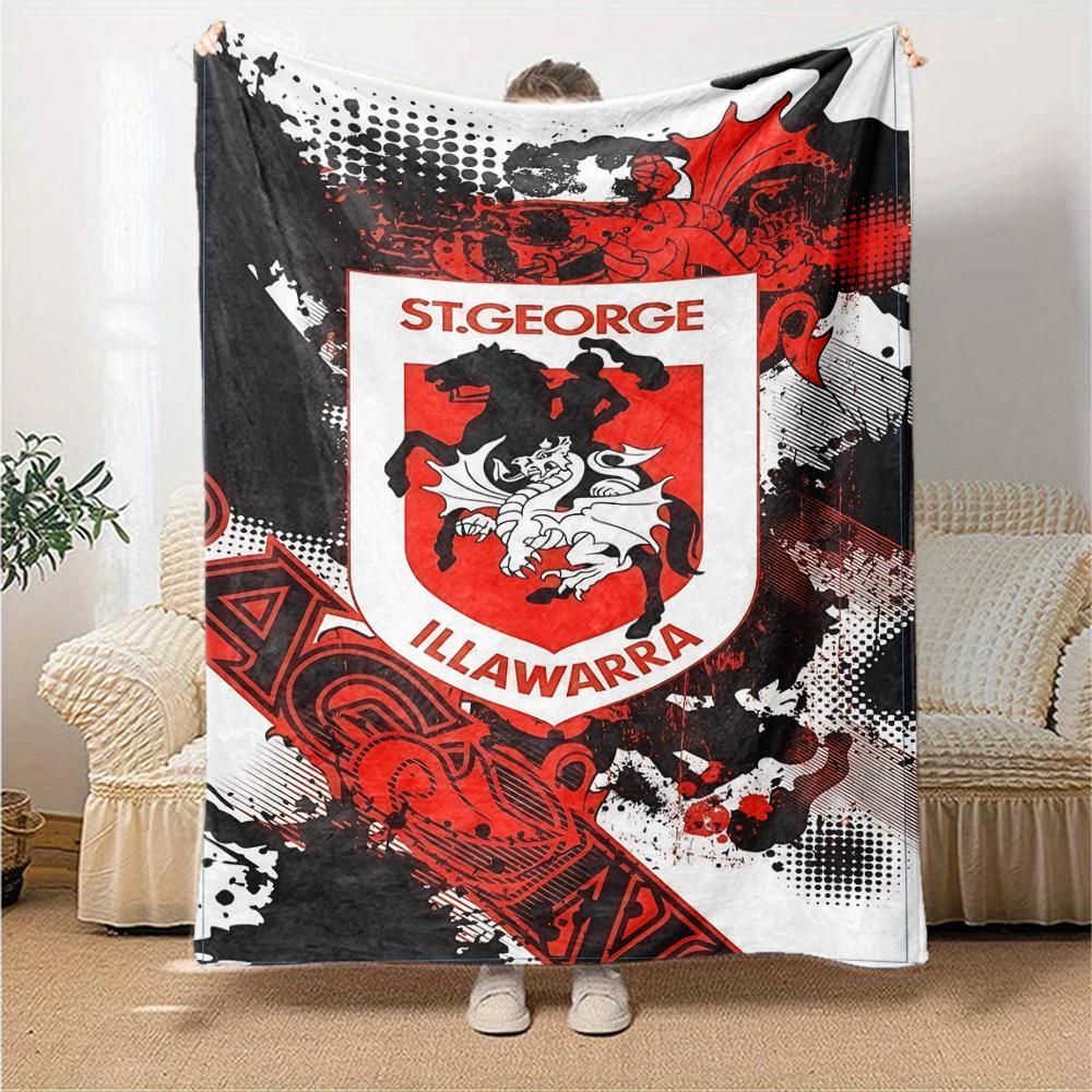 1pc St. George Illawarra Dragons Throw Blanket Soft Flannel, Cozy All Season Polyester Perfect for Home, Office