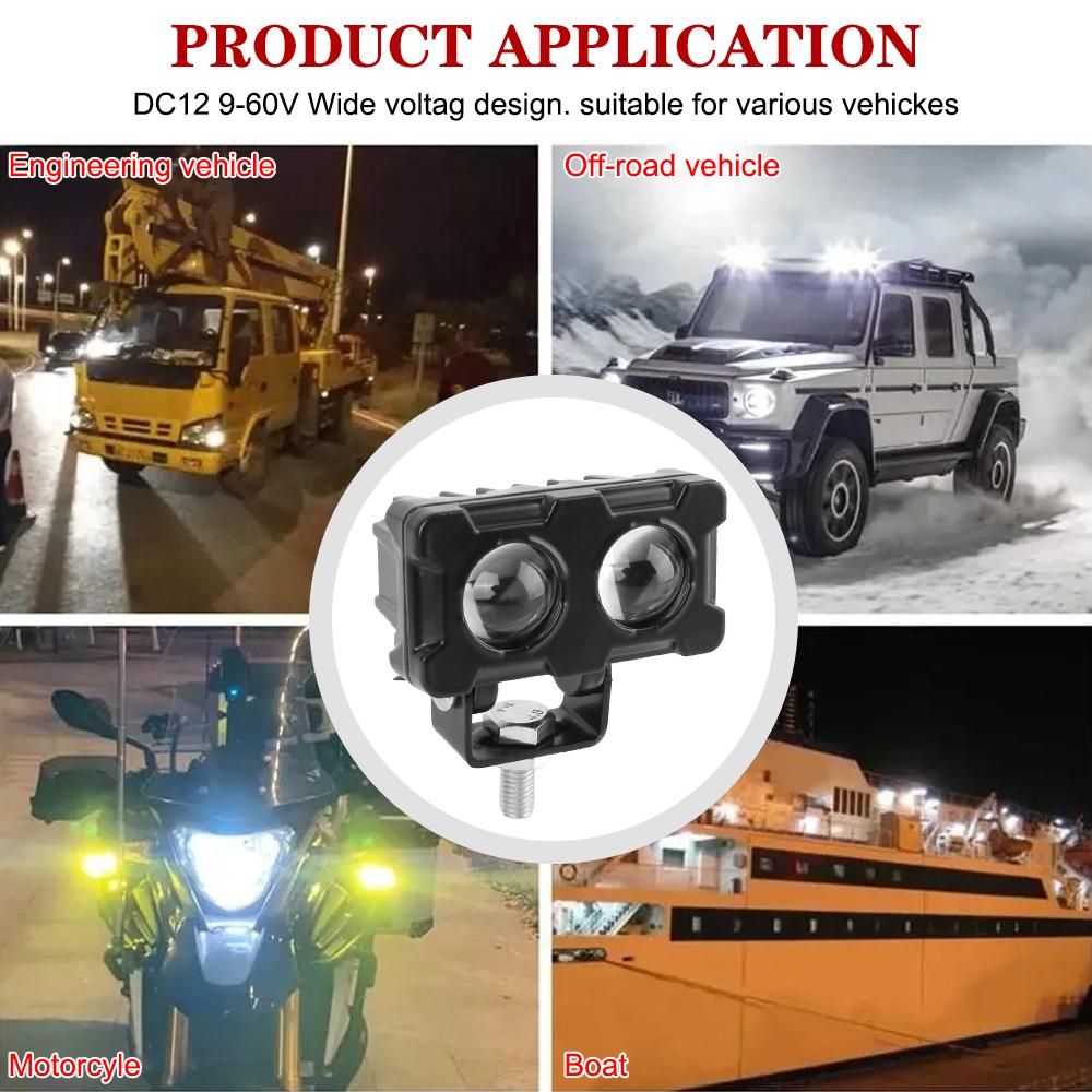 Motorcycle LED Lens Spotlight Double Lenses Spotlight Dual Color White Yellow Light Motorcycles Auxiliary Fog Lamp 1PCS 20W