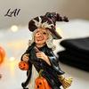 Halloween Witch Pumpkin Figurine Resin Figurine Vintage Hand-Painted Ornament Spooky Tabletop Entrance Table Accents Decor for Desk Shelf