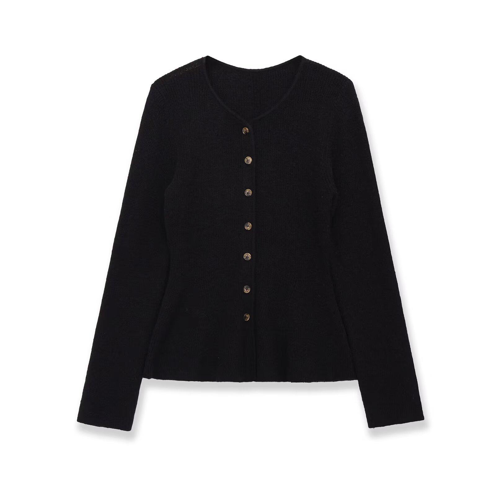 

European & American Women s Fashion Casual Ribbed Knit Skirt and Cardigan Set Large чорний