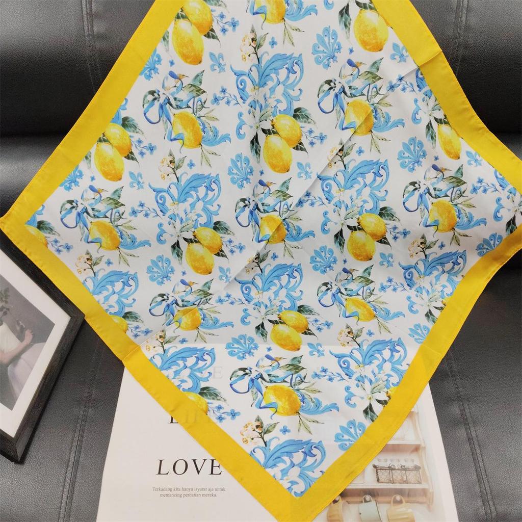 Spring/Summer Lemon Print Literary 70 Square Scarf - Elegant, Age-Reducing Women's Neck and Shawl Accessory
