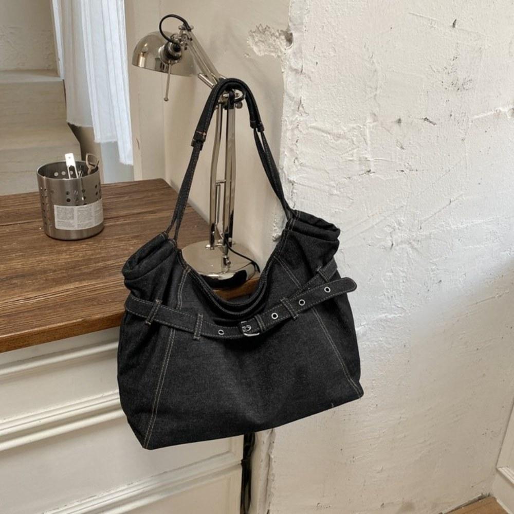 Women Vintage Pleated DenimTote Bag for Daily Commute