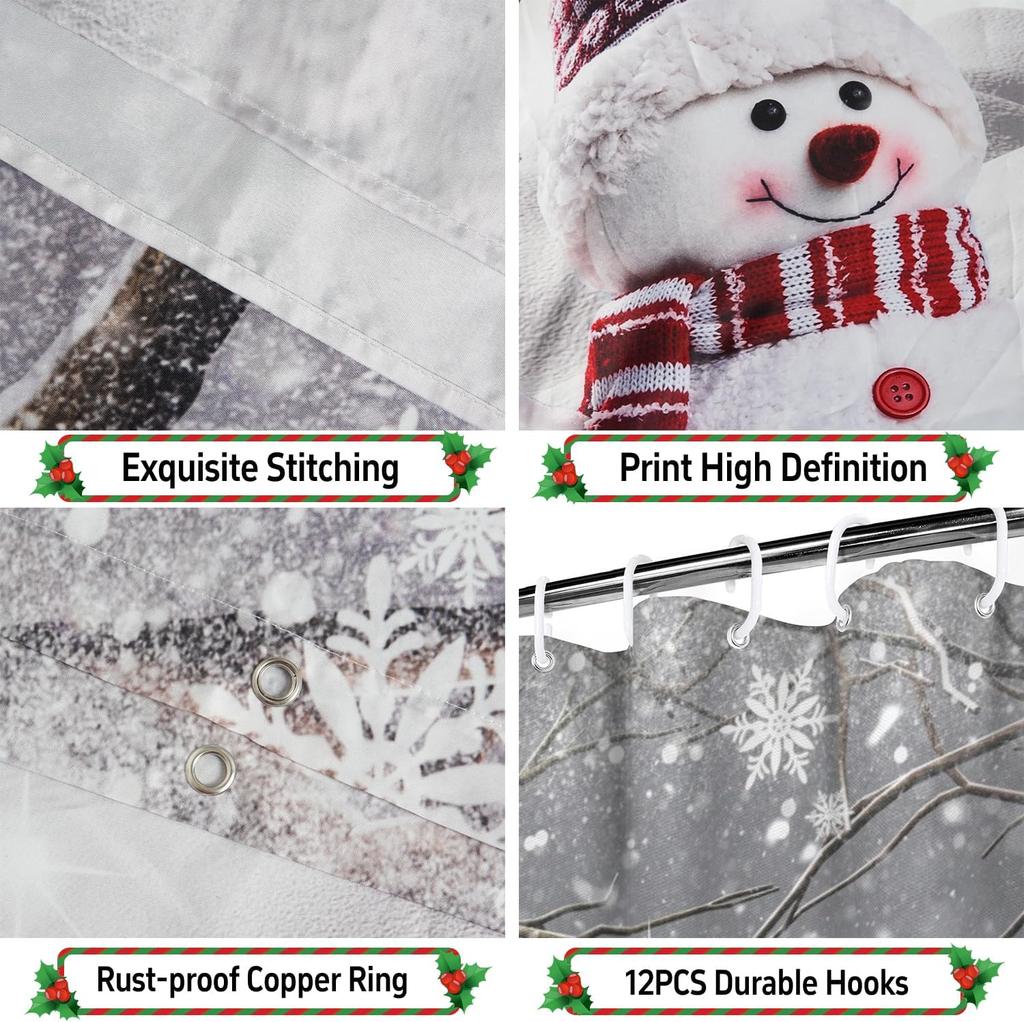 Christmas Shower Curtain Winter Snowman Xmas Pine Tree Shower Curtains For Bathroom Decor Waterproof And Mildew Resistant